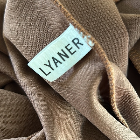 LYANER Asymmetrical Thin Strap Bodycon Split Hem Brown MIDI Dress Size L… - Picture 9 of 10